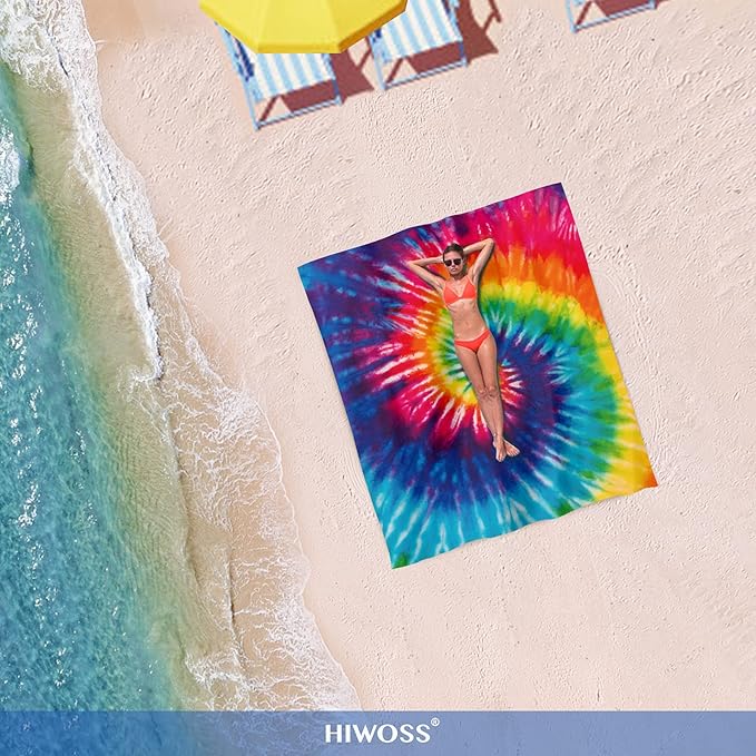 Beach Blanket Waterproof Sandproof Oversized 95”x 80”,Sand Free Beach Mat with Corner Pockets,Portable Mesh Bag for Beach Festival,Picnic,Travel and Outdoor Camping (Rainbow)