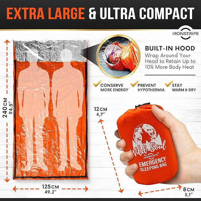 Bivy Sack Emergency Sleeping Bag – XL Waterproof Survival Sleeping Bag with Emergency Whistle, Built-in Hood & Thermal Mylar – Tear & Puncture-Resistant Emergency Bivy Bag