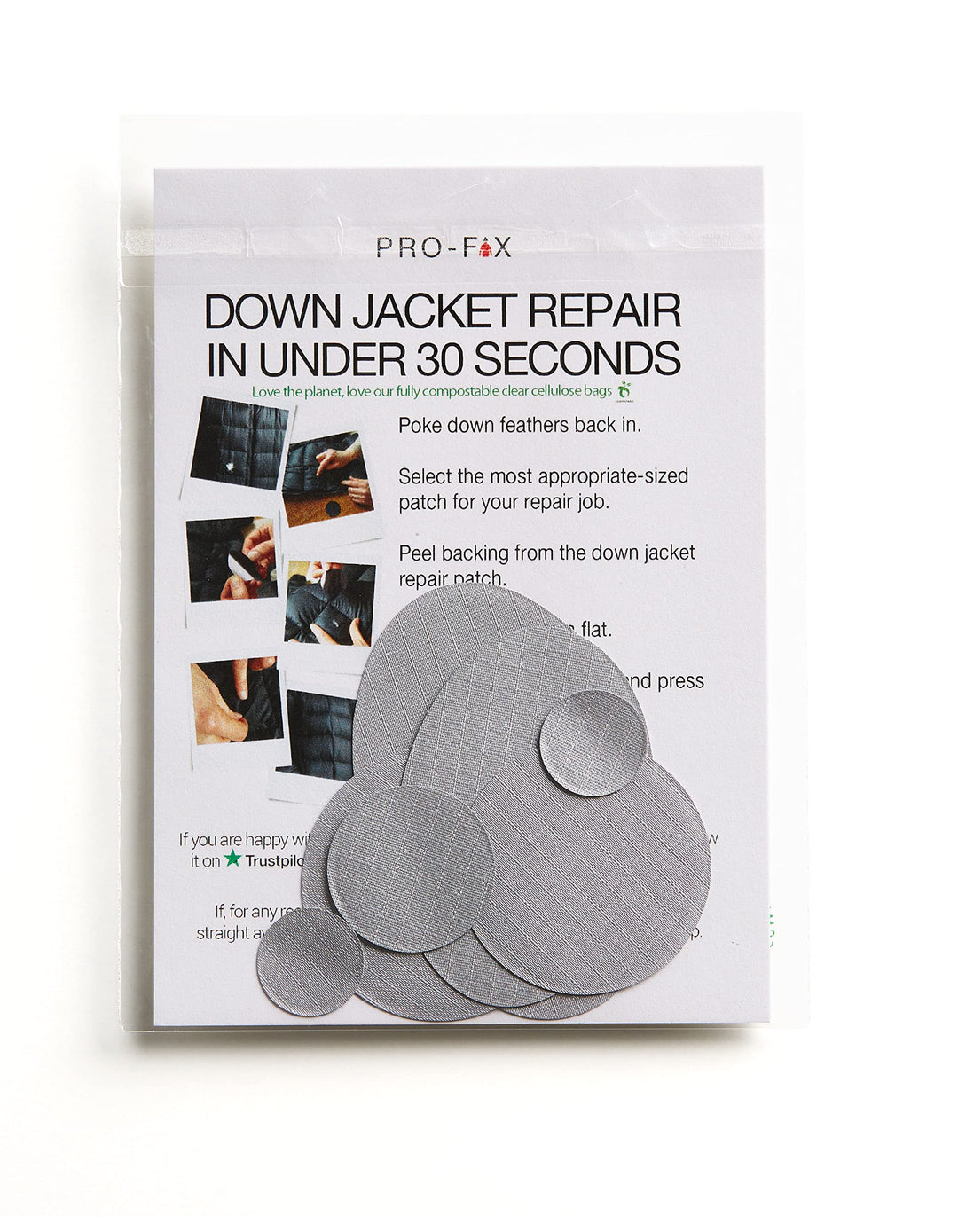 Pro-Fix Down Jacket Repair Patches Easy to Use, Pre-Cut, Self-Adhesive, Waterproof, Tear-Resistant Rip-Stop Nylon Fabric Patches for Jackets & Patches for Clothing, Down Jacket Patches - (Silver)