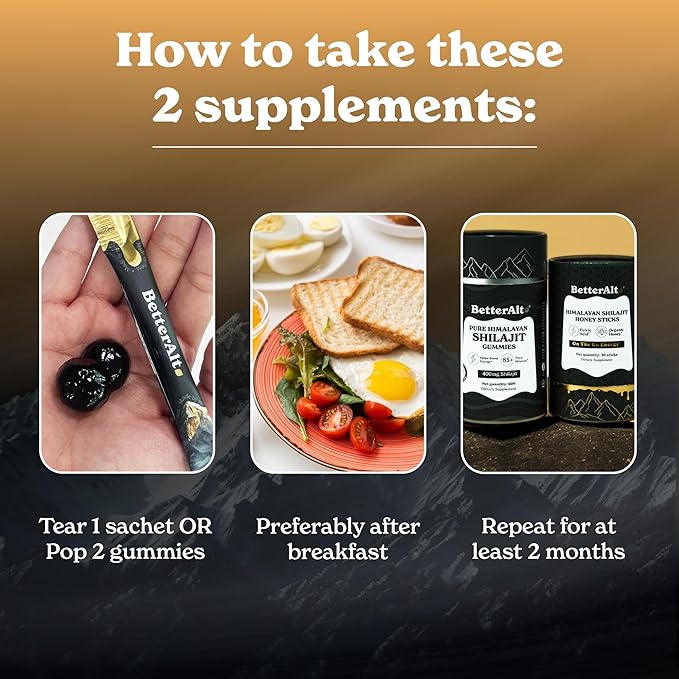 Ultimate Power Up Duo | Shilajit Gummies + Shilajit Gold+ Honey Sticks | 3rd-Party Lab Tested | 1 Month Pack - Helps Boost Energy