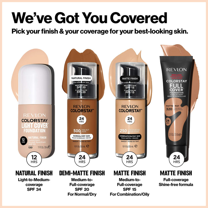 Revlon ColorStay Light Cover Liquid Foundation, Hydrating Longwear Weightless Makeup with SPF 35, Light-Medium Coverage for Blemish, Dark Spots & Uneven Skin Texture, 550 Mocha, 1 fl. oz.