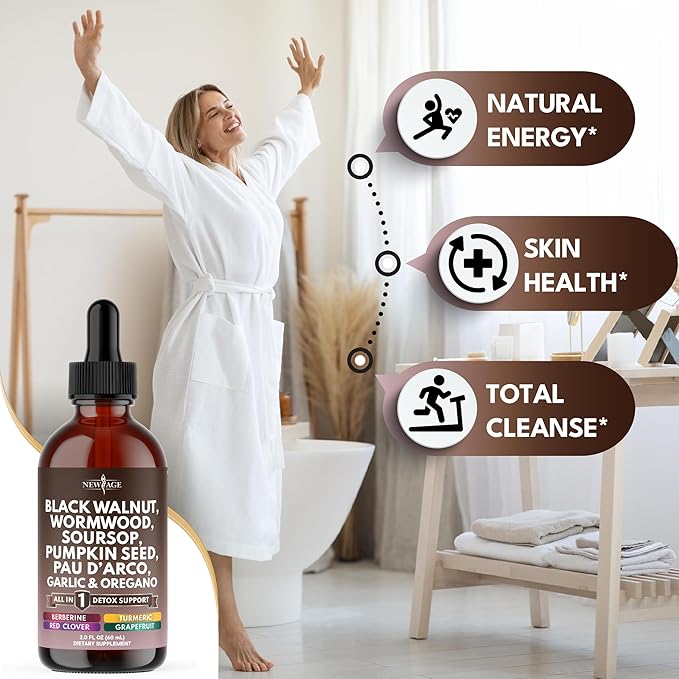 Black Walnut Wormwood Cleanse Drops - Liquid Soursop, Garlic, Pumpkin Seed, PAU D'Arco, Oil of Oregano, Turmeric, Berberine, Neem Extract, Hull Bark, Tincture - - 4oz