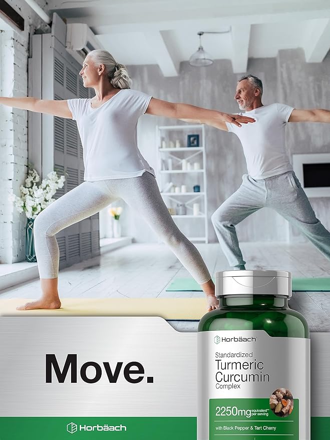 Horbäach Turmeric Curcumin Supplement | 2250mg | 180 Capsules | with Black Pepper & Tart Cherry | Non-GMO & Gluten Free