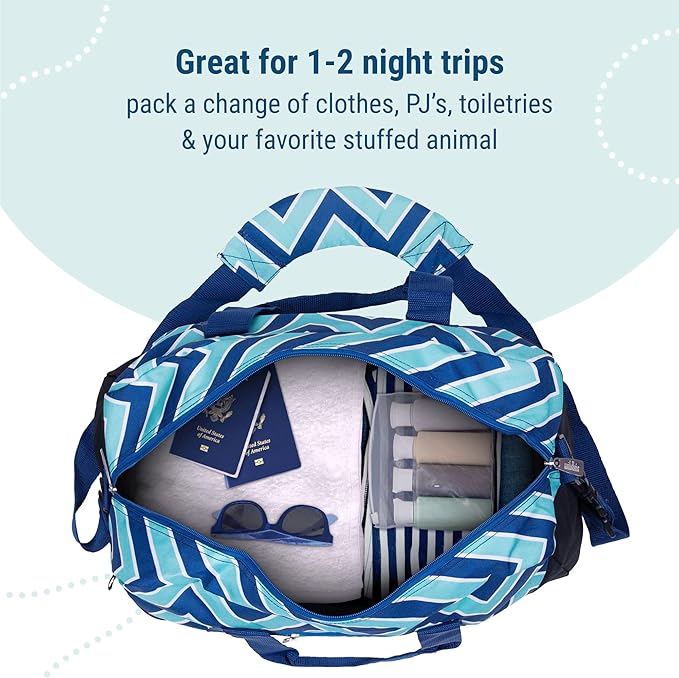 Wildkin Kids Overnighter Duffel Bag – Carry-On Size, Ideal for School & Sleepovers – Chevron Blue