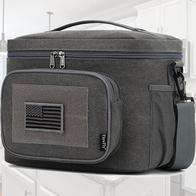 FlowFly Lunch Bag, Insulated Cooler, Thermal Lunch Box Tote with MOLLE/PALS Webbing, Adjustable Padded Shoulder Strap, for Tactical Men Women Adults and Boys Girls Kids (Navy, Large)