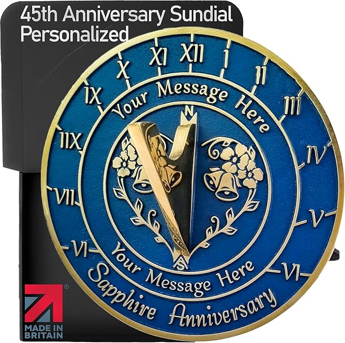 Metal Foundry Personalized Sapphire 45th Sundial - Heavy Duty Recycled Brass Home Decor, Garden Present Made in The UK for Parents, Grandparents, Friends, Couples 45 Years Marriage