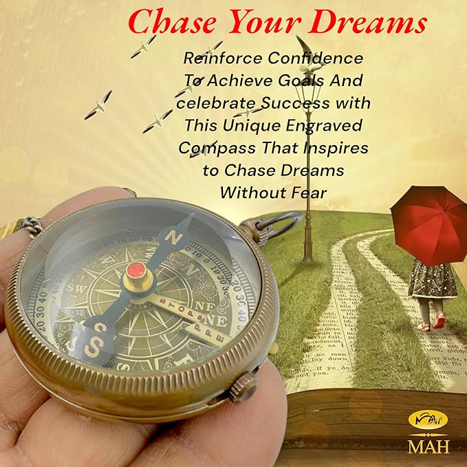 True North Compass – Go Confidently in The Direction of Your Dreams – Embossed Brass Compass – Graduation, Confirmation, Birthday, Motivational Gift for Him, Her, Students, Boys, Girls, High School