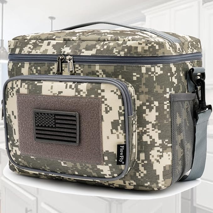 FlowFly Tactical Lunch Bag Large Insulated Lunch Box Cooler Tote for Men, Women with MOLLE/PALS Webbing (Digital#Camo, Large)
