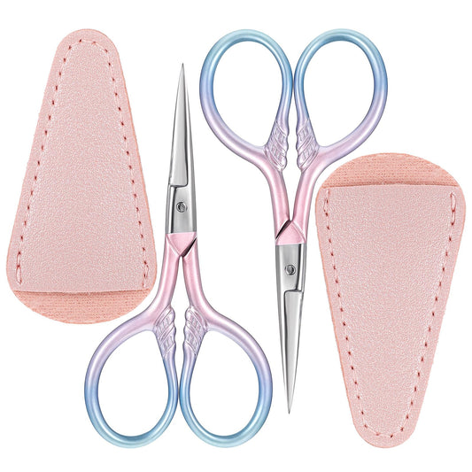 2Pcs Eyebrow Scissors Small Brow Trimmer Scissor Eye Brow Scissors Small Nose Hair Scissor Facial Hair Mini Grooming Scissors Stainless Steel Pointed for Eyelash Lash Mustache Manicure Beauty Cosmetic