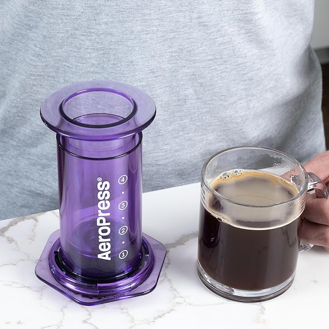 AeroPress Clear Purple Coffee Press – 3 In 1 Brew Method Combines French Press, Espresso, Full Bodied Coffee Without Grit or Bitterness, Small Portable Coffee Maker for Camping & Travel, Purple