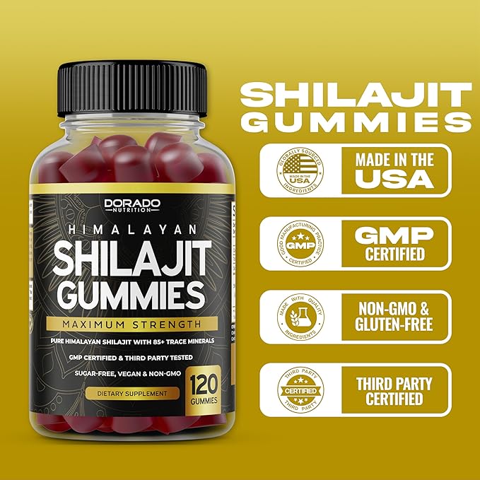 Shilajit Gummies (Pure Himalayan Shilajit for Men & Women Gold Grade with 85+ Trace Minerals with Fulvic Acid) - Energy & Immunity Support - Third Party Tested, Vegan Safe - (120 Gummies)