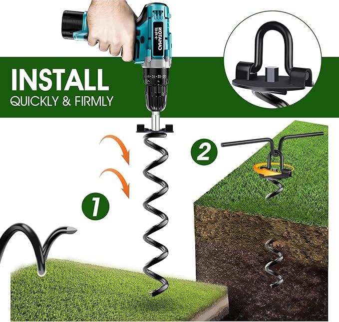 8 Pack Ground Anchors, Heavy Duty Trampoline Stakes, Spiral Stakes Earth Anchors for Tent, Canopy, Hen House, Dog Tie Out, Ground Anchors Screw in Holds up to 220 lbs