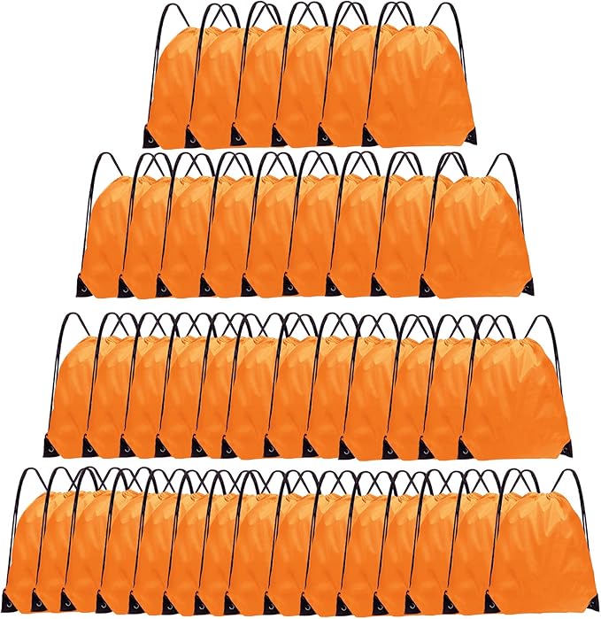 Drawstring Backpack Bulk 42 Pcs String Backpack Drawstring Bags Cinch Bag Sackpack for Men Women Gym (Orange)
