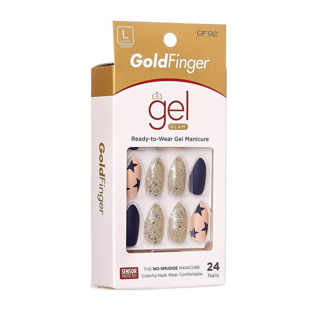 Gold Finger Full Cover Nails Gel Glam Ready to Wear Gel Manicure Long Nails