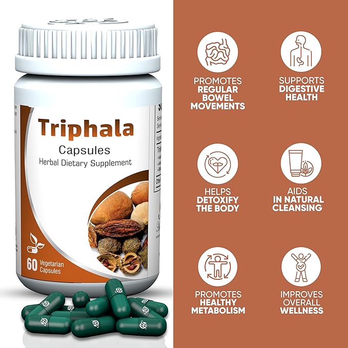 Triphala Capsules 500mg 60 Capsules -Herbal Supplement with Amla, Bibhitaki, Haritaki for Immune System & Digestive Health Support | Vegan Capsules for Men and Women…