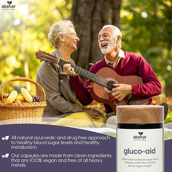 AKSHAR Ayurveda Gluco Support Supplement with Gymnema, Bitter Melon, Turmeric & More, Supports Healthy Levels(60 Capsules)