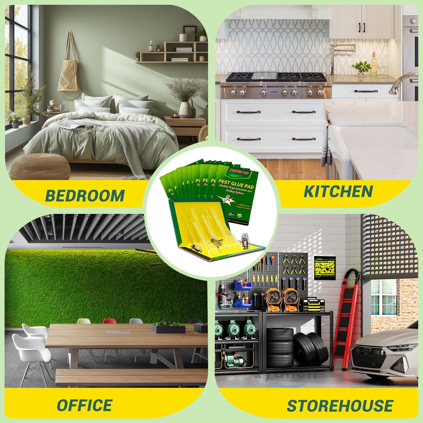 10 Packs Stickypads Glue Traps - 12.4 Inch x 8.2 Inch Sticky Pads Extra Strong, Gluetraps for Bed Bug & Cockroach, Glueboard Indoor Outdoor, Efficient Gum Pads for Home Kitchen Office Garage Garden