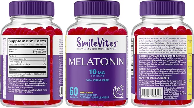 Heartland Pharma Melatonin Gummies 10mg | 100% Drug-Free Sleep Aid | Supports Restful Sleep & Relaxation | Non-Habit Forming | Berry Flavor | 60 Count | 2 Month Supply | 2-Pack