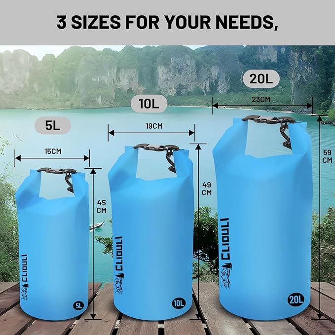 Waterproof Dry Bag,Roll Top Blue Small Waterproof Backpack 2L/5L/10L/20L/30L/40L Floating Lightweight Bags for Kayaking, Boating, Fishing, Swimming Camping with Waterproof Phone Case