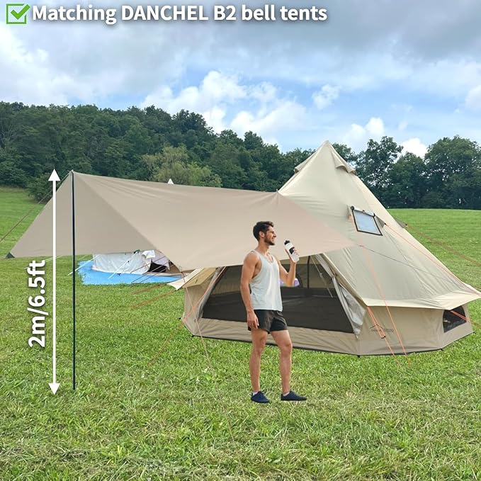 DANCHEL OUTDOOR B2I Waterproof Inflatable Camping Tent with Stove Jack for 1-3 Person, No Center Pole Portable Blow up Galmping Yurt with Pump, 300D Oxford Polyester Bell Tent Hiking, 29lbs, 3m