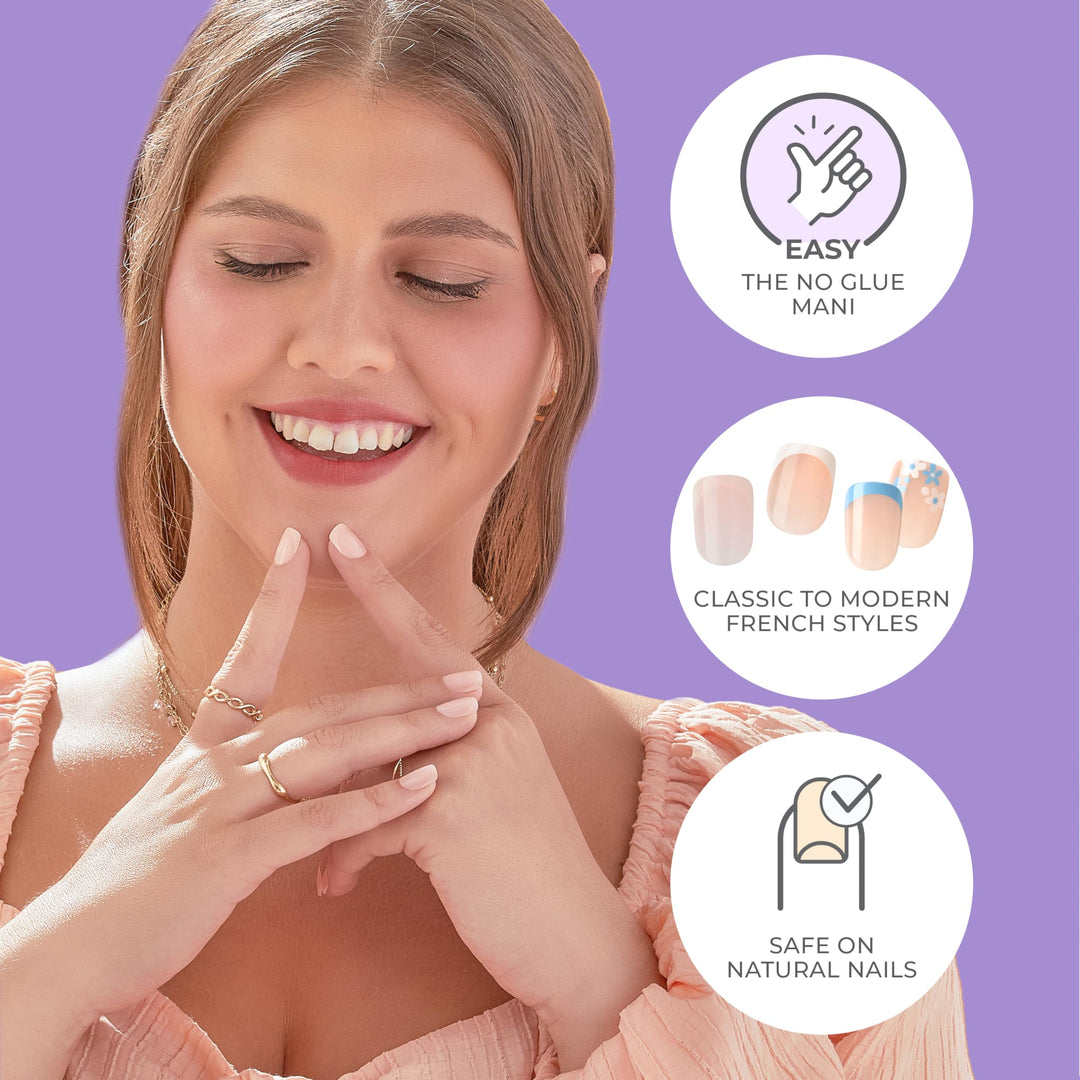 KISS imPRESS No Glue Mani Press-On Nails, French, 'Model', Light Neutral + White Tip French, Short Size, Squoval Shape, Includes 30 Nails, Prep Pad, Instructions Sheet, 1 Manicure Stick, 1 Mini File