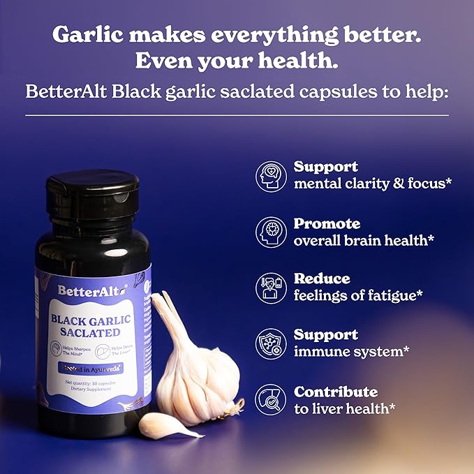 Aged Black Garlic Capsules | Helps Promote Brain & Immune Health | Supports High Absorption - 30 Capsules