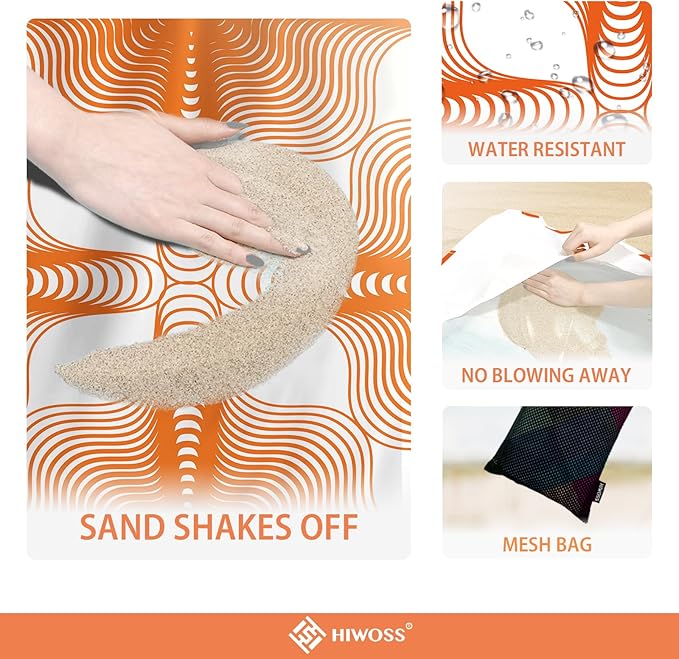 Beach Blanket Waterproof Sandproof Oversized 95”x 80”,Sand Free Beach Mat with Corner Pockets,Portable Mesh Bag for Beach Festival,Picnic,Travel and Outdoor Camping (Burningorange)