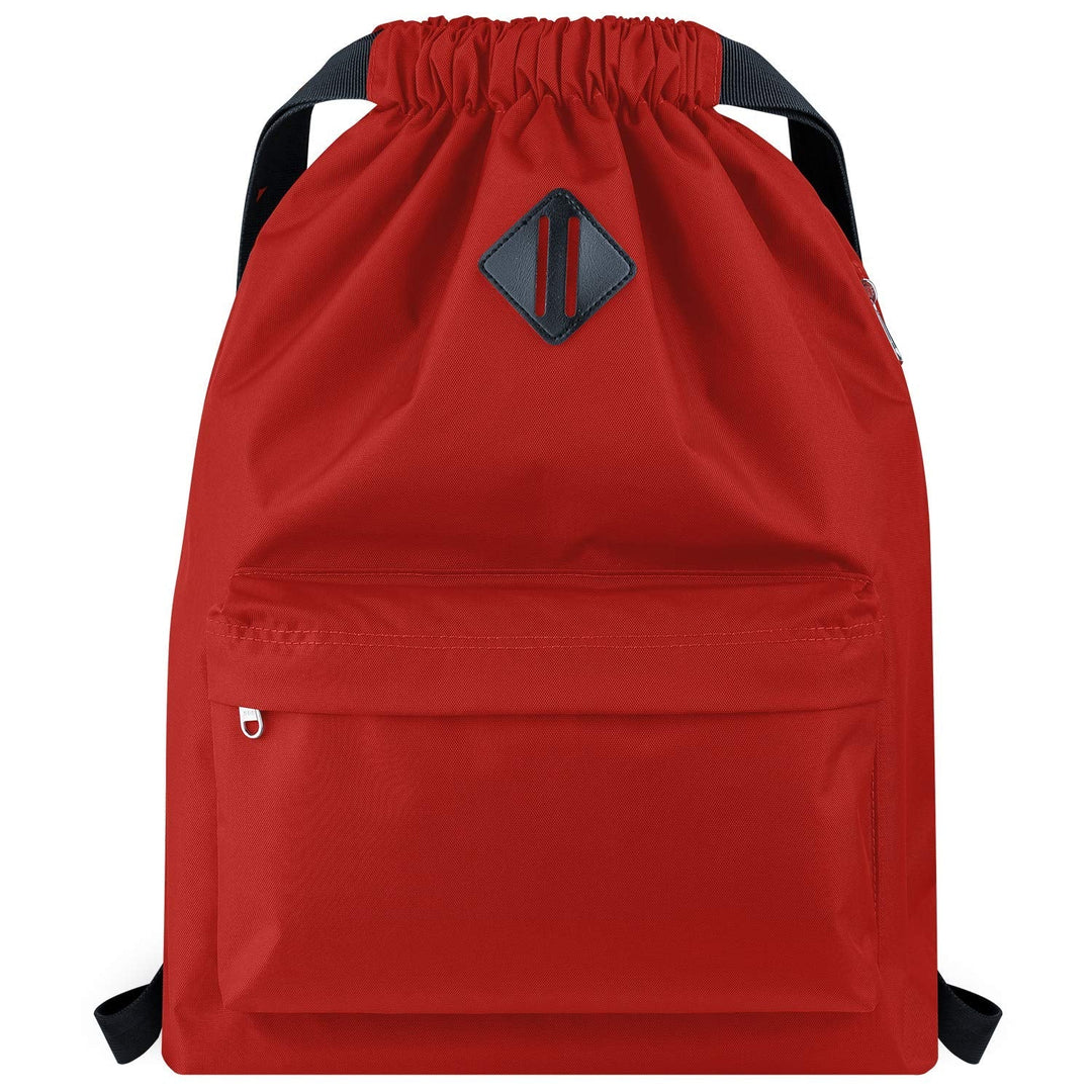 Vorspack Drawstring Backpack Water Resistant String Bag Cinch Bag Sports Gym Sack with Side Pocket for Men Women - Red