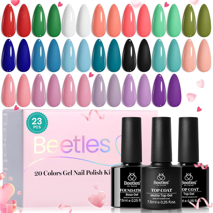 Beetles 23-Pc Glitter Gel Nail Polish Set | Brown, Pink, Blue, Green | UV Soak Off