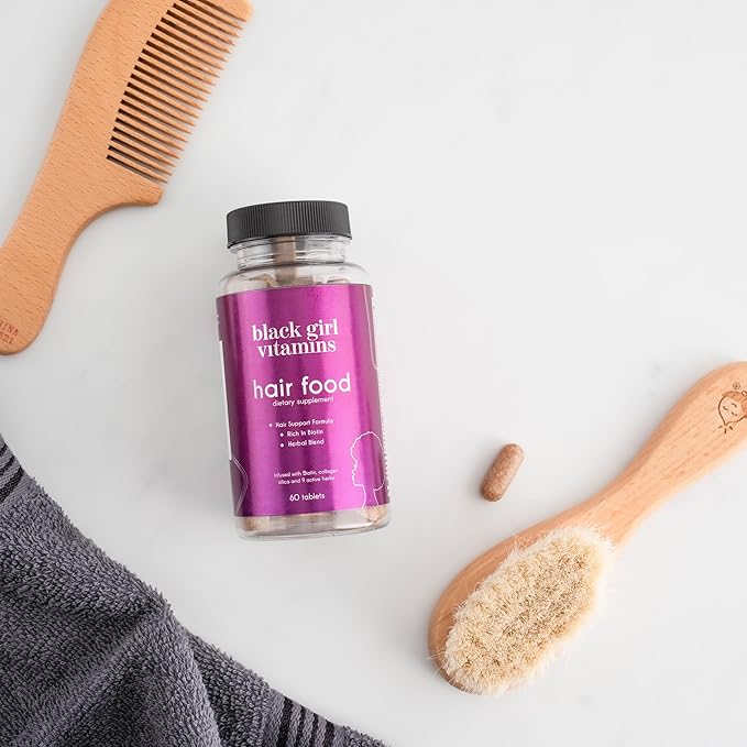 Black Girl Vitamins - Hair Food Biotin Supplement with Collagen for Hair Growth Support, Vegan, Gluten-Free, 60ct