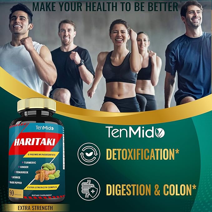 Haritaki Supplements Extract Capsules with Turmeric, Ginger, Fenugreek, Licorice, Black Pepper | Nourishes, Rejuvenates Body, 3 Months Supply