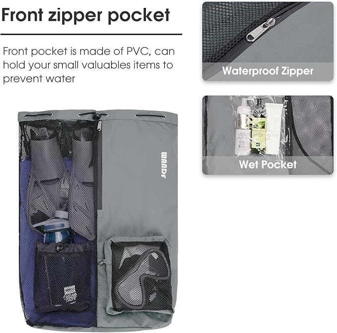 WANDF Swim Bag Mesh Drawstring Backpack with Wet Pocket for Swimming, Gym, and Workout Gear