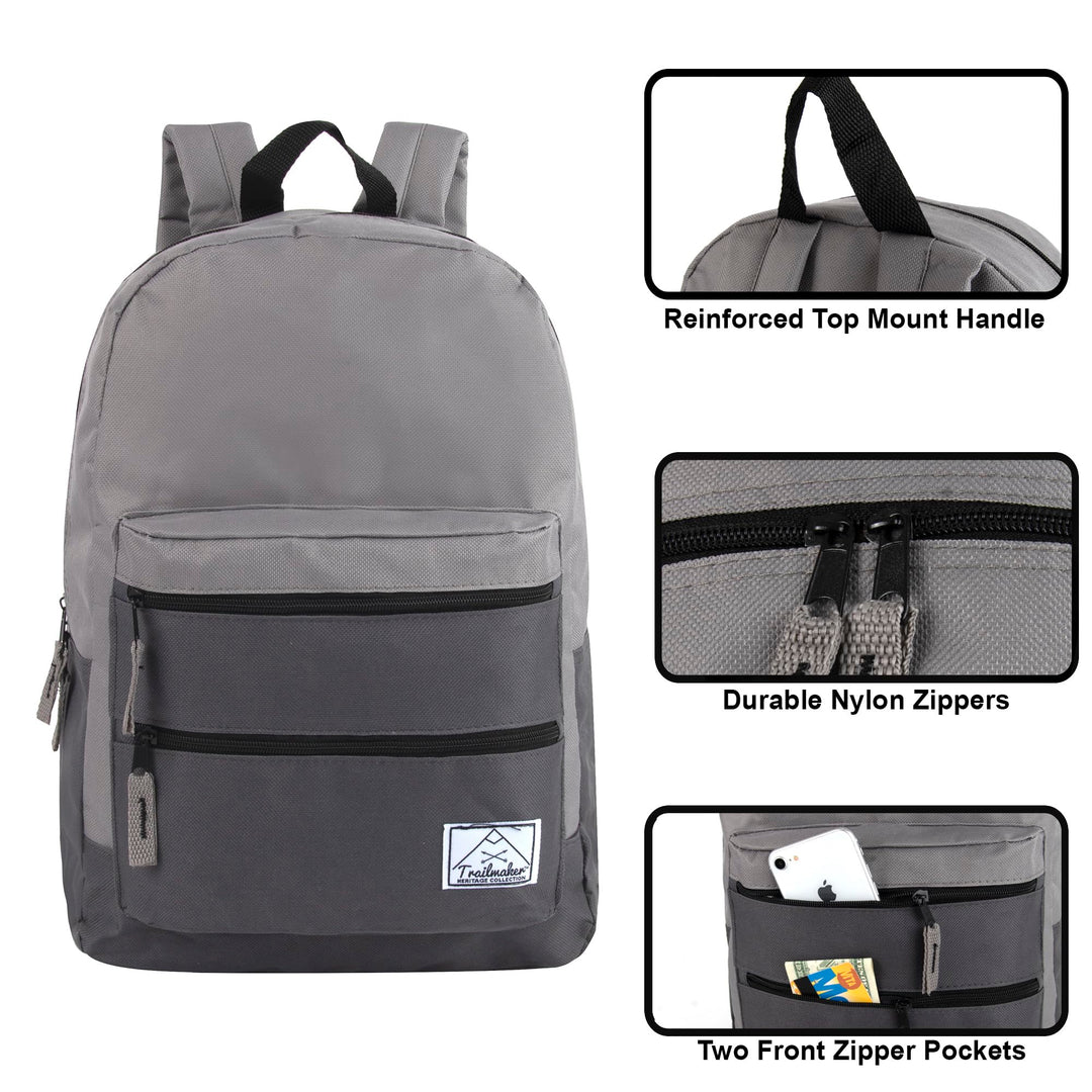 Trail maker Multi Pocket Multicolor Backpack with Adjustable Padded Straps (Grey)