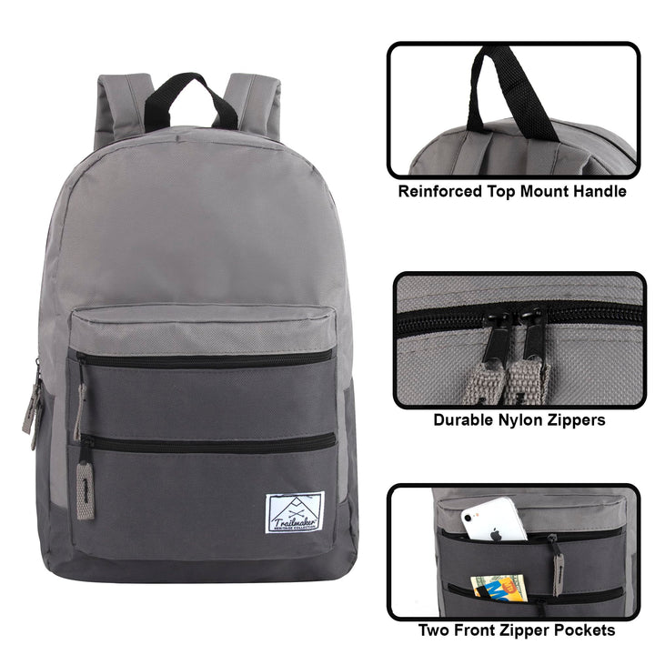 Trail maker Multi Pocket Multicolor Backpack with Adjustable Padded Straps (Grey)
