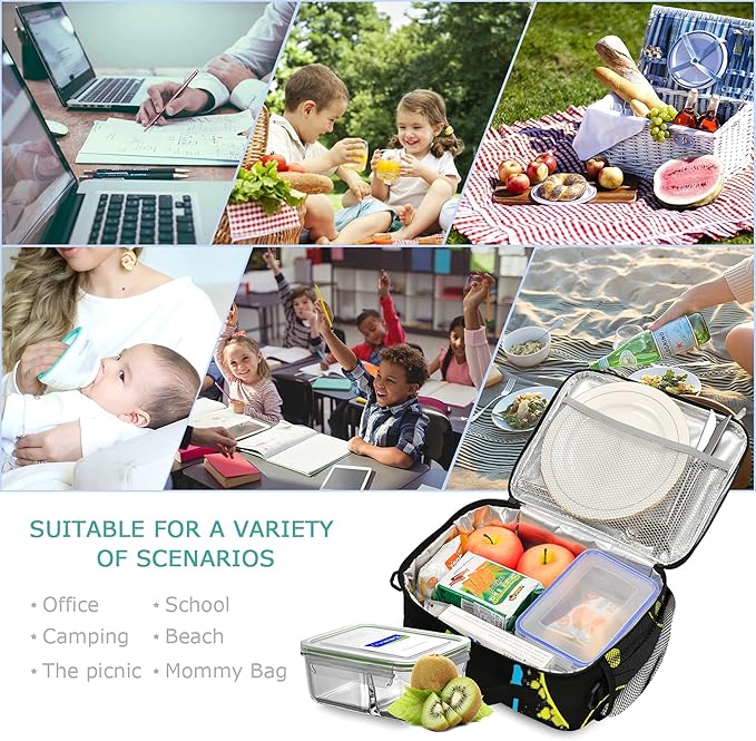 Video Game Pattern Lunch Bag Insulated Lunch Boxes Cooler Cooling Tote Food Container for Adults Men Women