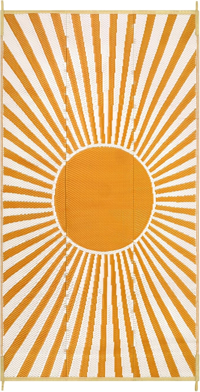 Anidaroel 9x18ft Reversible RV Outdoor Rugs for Camping, Waterproof Patio Rugs Outdoor Clearance, Outdoor Plastic Straw Outside Area Rugs Camping, Pool Deck, Backyard, Picnic(Orange,9‘x18')