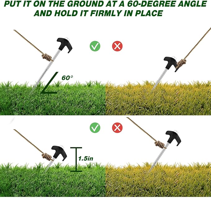 Hicarer 12 Inch Tent Stakes Screw in Camping Stakes Heavy Duty Metal Stake Ground Anchor Peg Threaded Tent Spikes with Hex Head Driver for Camping Garden Inflatable