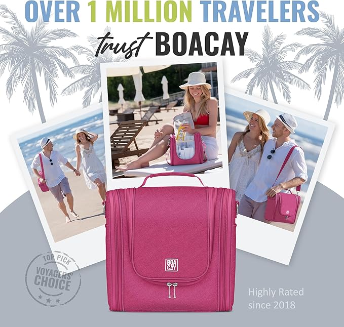 BOACAY Extra Large Hanging Travel Toiletry Bag for Women and Men, Makeup Bag, Bathroom & Shower Organizer Kit for Accessories, Cosmetics, Essentials