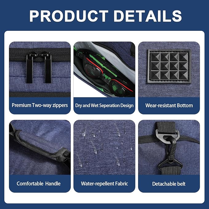 FIORETTO 35L Mens Sports Gym Bag with Toiletry Bag & Shoe Compartment, Travel Duffle Bag Overnight Bag with Padded Shoulder Strap, Sports Holdall for Swimming, Basketball Navy