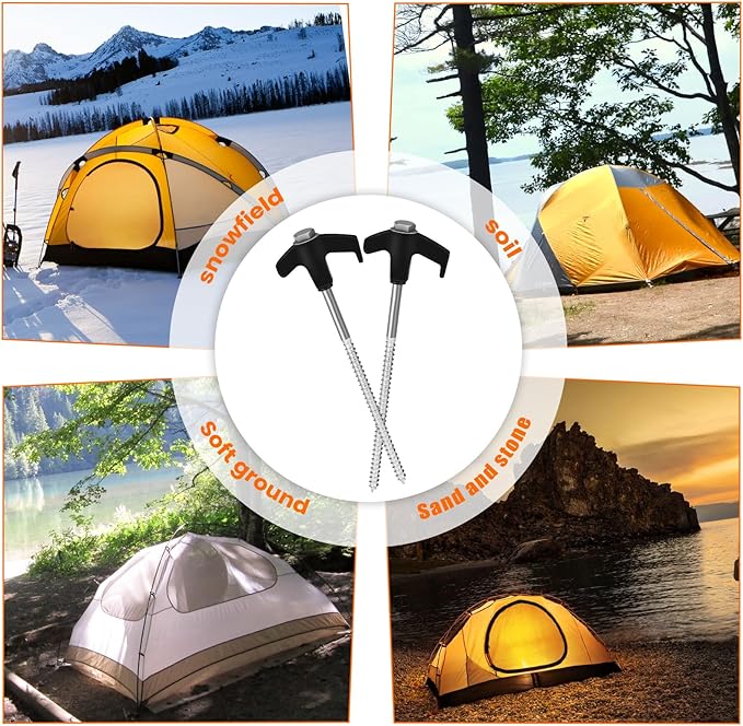8" Screw in Tent Stakes 20PCS - Ground Anchors Screw - Screw in Tent Stakes Heavy Duty- Tent Pegs Camping Stakes- Hex Pegs Drillable Tent Stakes and Hexagon Head Drive and Storage Box (Black)