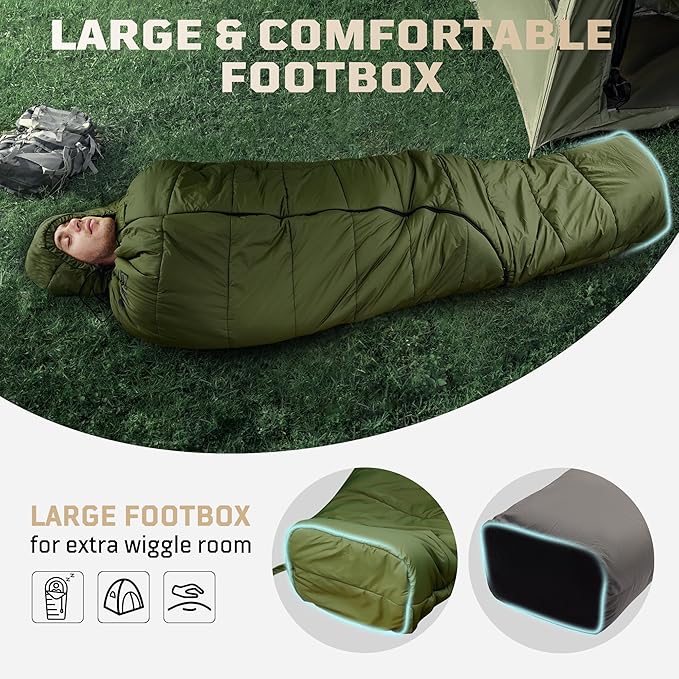 Mummy Sleeping Bag for Adults, Cold Weather Camping Sleeping Bags (25-36℉) with Adjustable Hood, Phone Pocket, Compression Sack for Warm Camping Hiking Outdoor