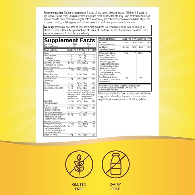 Nature's Way Alive! Children's Daily Chewable Multivitamin, Supports Bone, Eye, and Immune Health*, Orange & Berry Fruit Flavored, Gluten Free, 120 Chewable Tablets (Packaging May Vary) (Pack of 2)