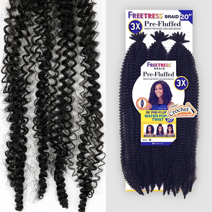 FreeTress Crochet Braids 3X Pre-Fluffed Water Poppin Twist 20" (1-pack, 2)
