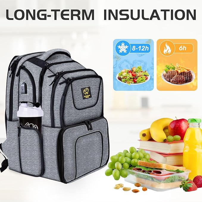 519 Fitness Meal Prep Backpack,Hiking Outdoor Insulated Unisex Lunch Cooler with Computer Compartment,Include 6 Meal Containers,2 Ice Packs and Shaker