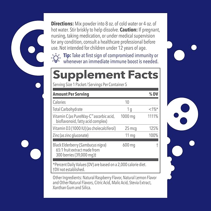 LifeSeasons Clinical Immunity - Elderberry Drink Mix - Protects & Fights for Healthy Immune Response - Immunity Booster - 3X Better Than Vitamin C - Serve Hot or Cold - Vitamin C + D + Zinc - (5 Pack)