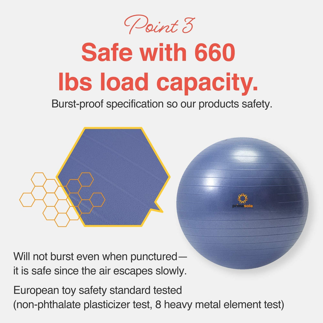 PRIMASOLE Exercise Ball for Balance Stability Fitness Workout Yoga Pilates at Home Office & Gym 65cm Indigo Blue