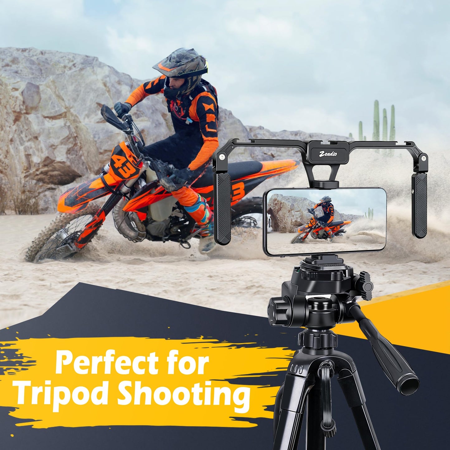 Zeadio Aluminum Smartphone Stabilizer Grip, Foldable Cellphone Video Rig, Filmmaking Vlogging Case, Phone Stabilizer Tripod Mount for iPhone and Android Smartphones