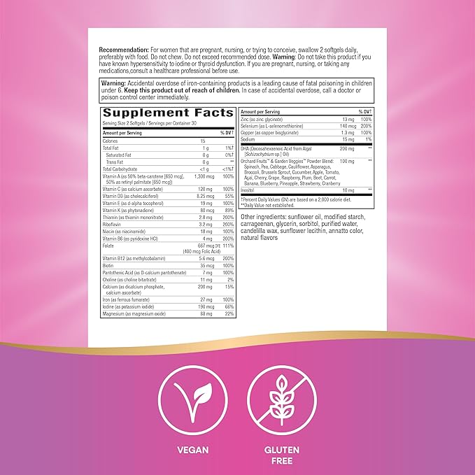 Nature's Way Alive! Complete Premium Prenatal Multivitamin for Women, Healthy Eye and Brain Development*, 60 Vegetarian Softgels