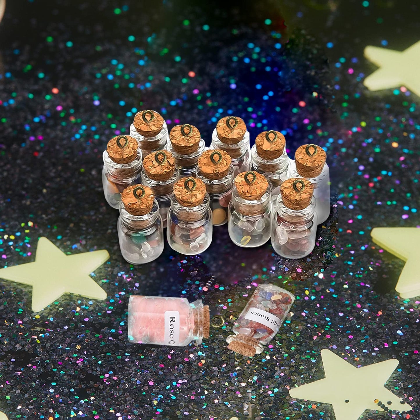 10 PCS Small Glass Bottles With Cork Lids, Mini Stoppers Snuff Kit 1ml Empty Spell Jars Miniature Potion Bottles Small Message Tiny Wishing for DIY Crafts Decoration