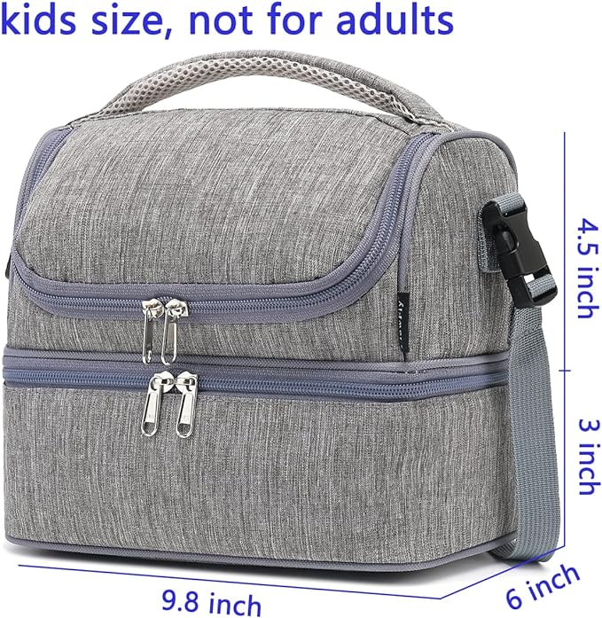 FlowFly Double Decker Cooler Insulated Lunch Bag Large Tote for Boys, Girls, Men, Women, With Adjustable Strap (Grey)